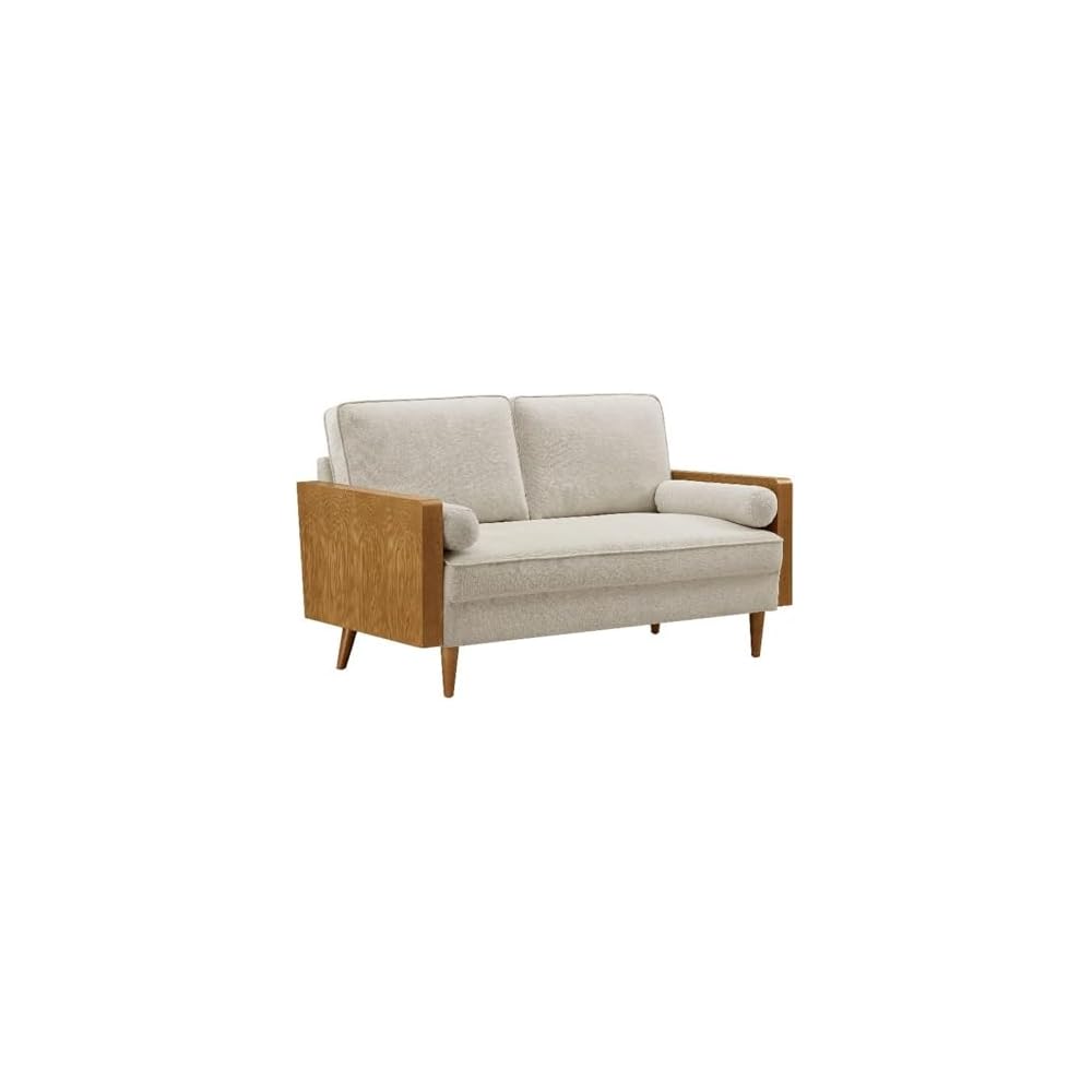 Modway Kellan Loveseat in Walnut Heathered Weave Light Beige