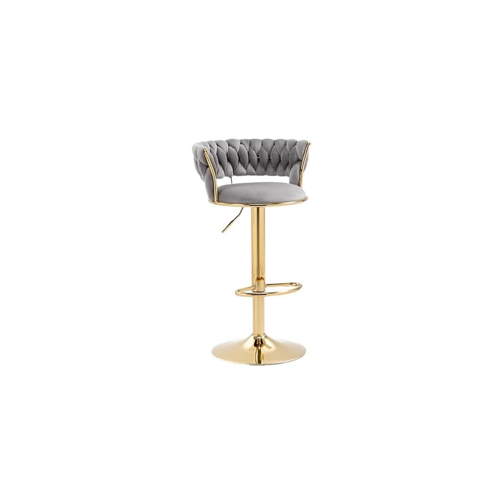 Velvet Bar Stools Adjustable Swivel Woven Back Gold Metal Kitchen Island