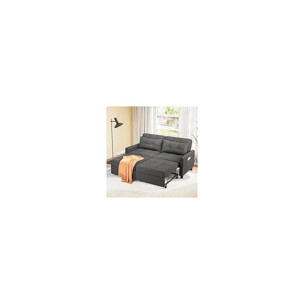 Aiho Pull Out Couch - 58" Loveseat Sofa Bed, Convertible with Separate Ottoman & Adjustable Backrest, 3-in-1 Sleeper for Small Apartment, Dark Gray