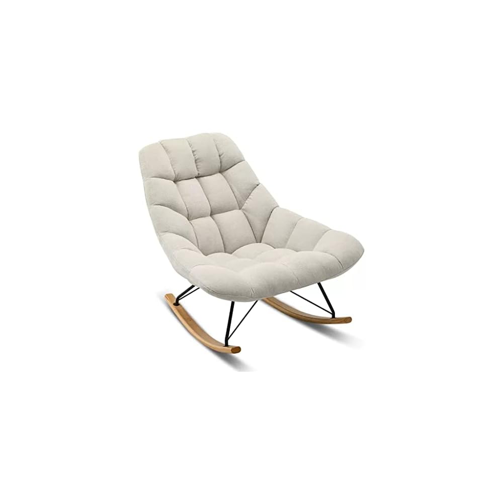 LSLYTQ Loungs,Upholstered Velvet Rocking Chair Sliding Chair Recliner Comfortable Middle Back Rock Chair with Solid Wood Base,Lazy Sofa Chair for Living Room Bedroom