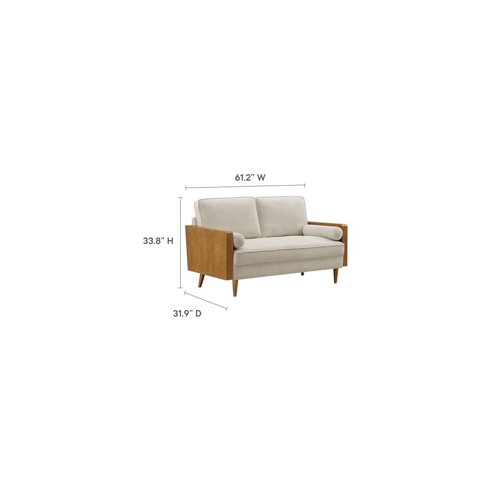 Modway Kellan Loveseat in Walnut Heathered Weave Light Beige