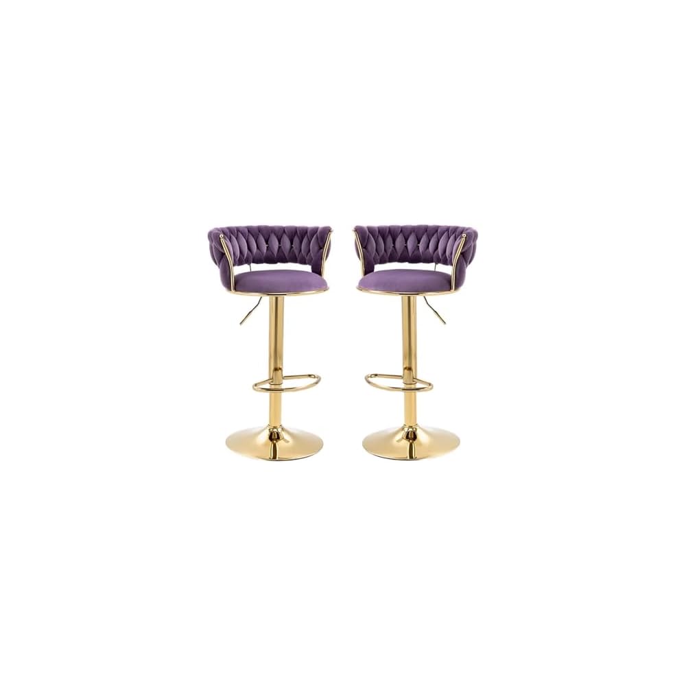 Velvet Bar Stools Adjustable Swivel Woven Back Gold Metal Kitchen Island