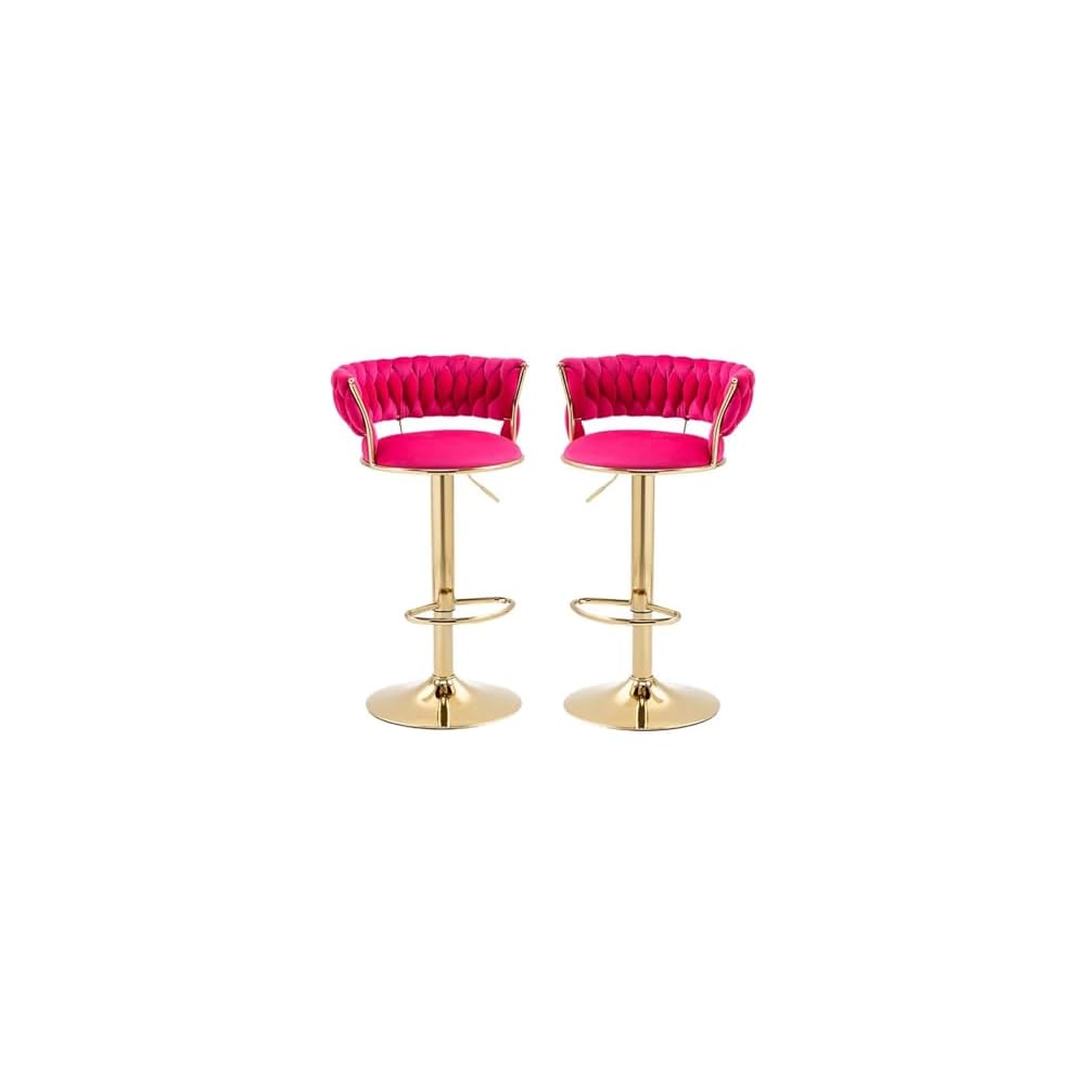Velvet Bar Stools Adjustable Swivel Woven Back Gold Metal Kitchen Island