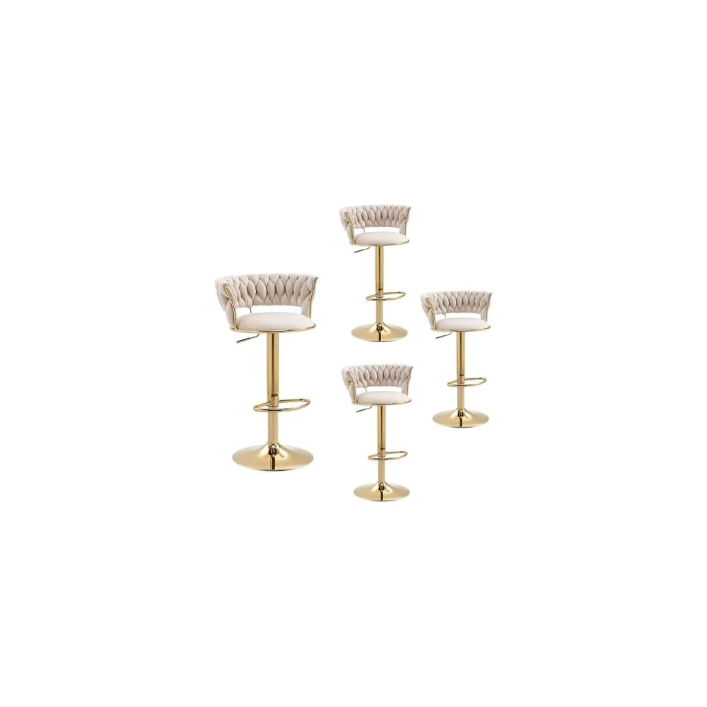Velvet Bar Stools Adjustable Swivel Woven Back Gold Metal Kitchen Island