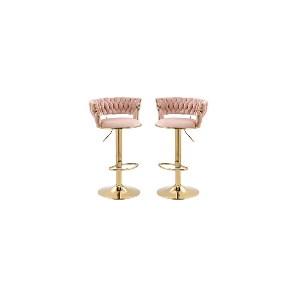 Velvet Bar Stools Adjustable Swivel Woven Back Gold Metal Kitchen Island