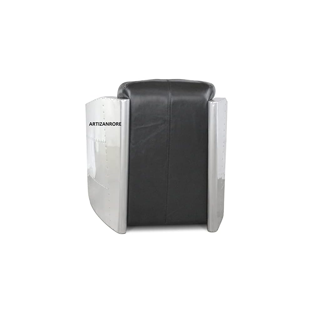 ARTIZANSTORE Aviator Bullet Leisure Arm Chair - Genuine Black Leather - Aluminium