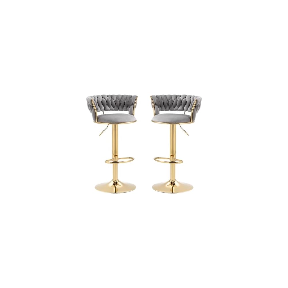 Velvet Bar Stools Adjustable Swivel Woven Back Gold Metal Kitchen Island