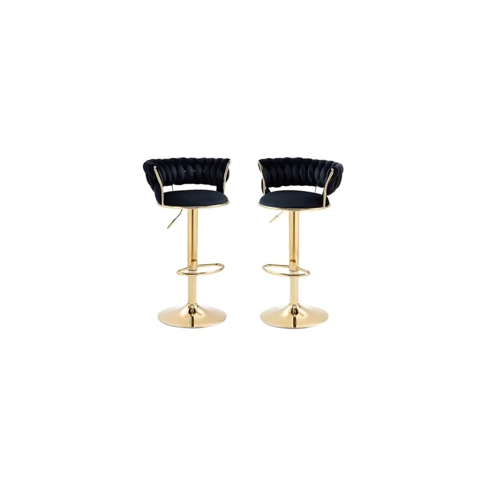 Velvet Bar Stools Adjustable Swivel Woven Back Gold Metal Kitchen Island