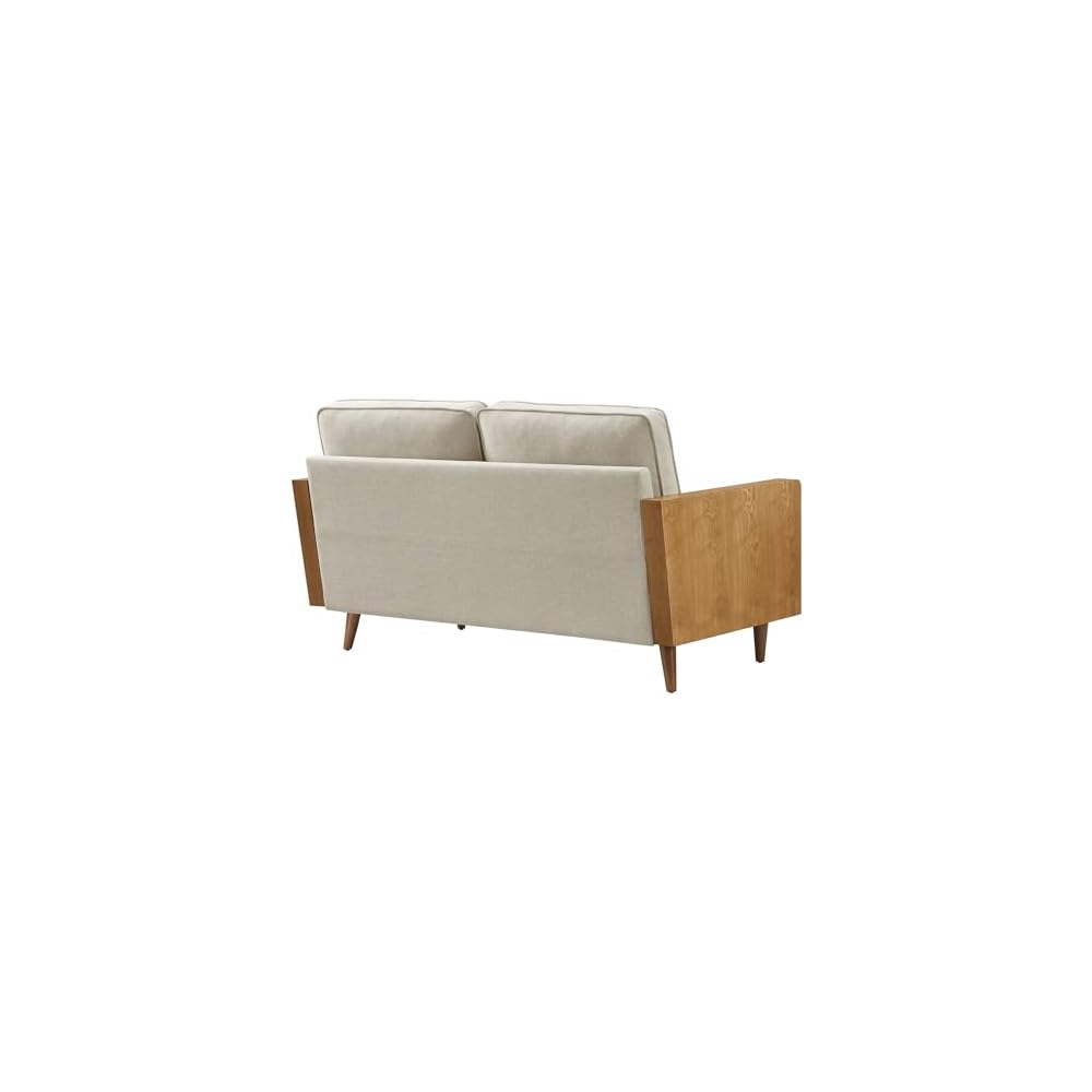 Modway Kellan Loveseat in Walnut Heathered Weave Light Beige