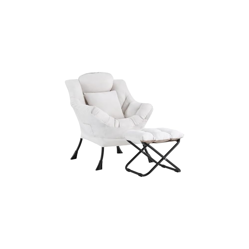 Lazy Chair with Ottoman,Lounge Arm Chair with Pillow and Folding Footrest