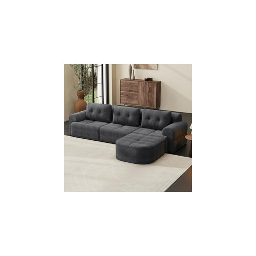 110" Modular Sectional Sofa Couch with Chaise, L-Shaped Cloud Couch Dark Grey, Tufted Deep Seat No Assembly Sectional Couches for Living Room, 4 Seater