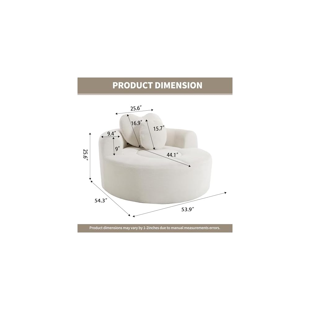 Round Sofa Bed Memory Foam Cloud Couch Convertible Sectional Sofa with 3 Pillows No Assembly Required Waffle Fabric Lounge Couch for Living Room Apartment Bedroom Office, Beige