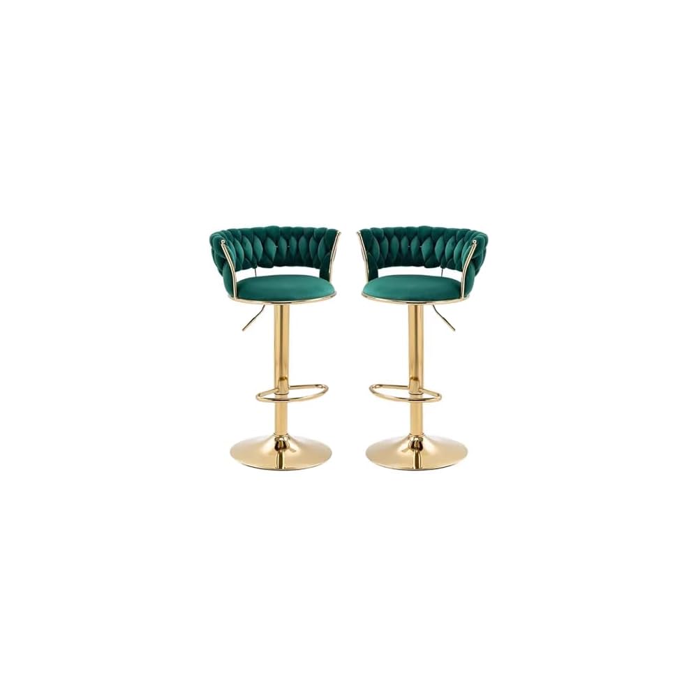 Velvet Bar Stools Adjustable Swivel Woven Back Gold Metal Kitchen Island
