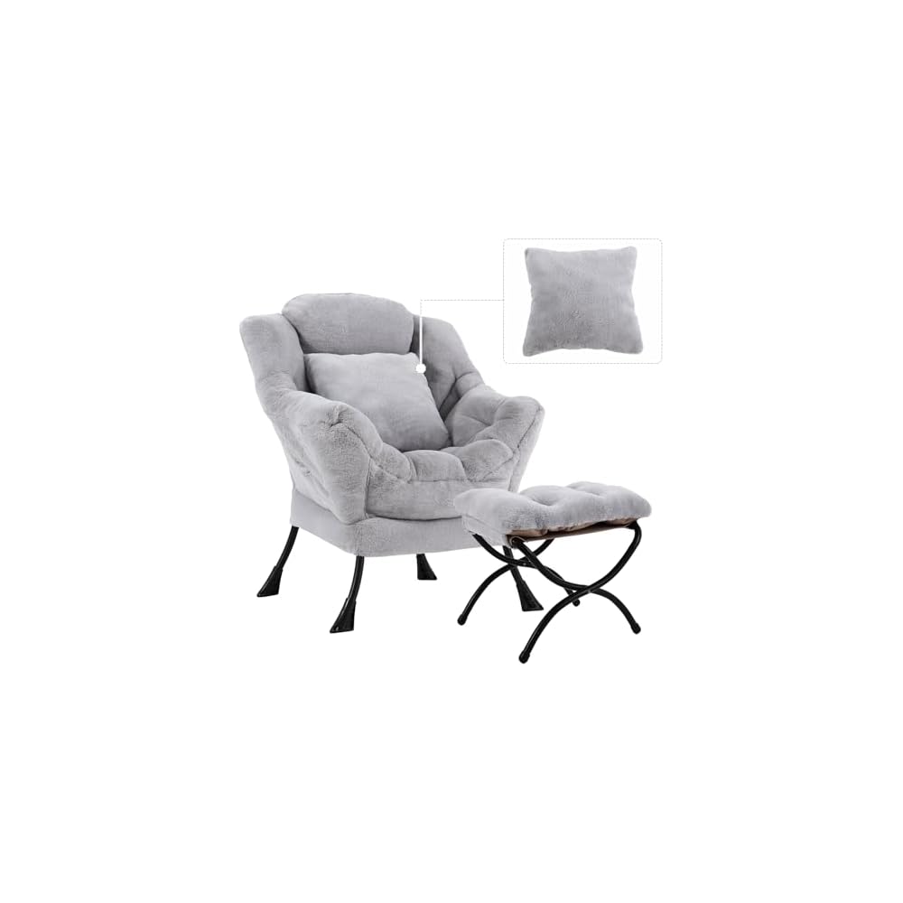Lazy Chair with Ottoman,Lounge Arm Chair with Pillow and Folding Footrest