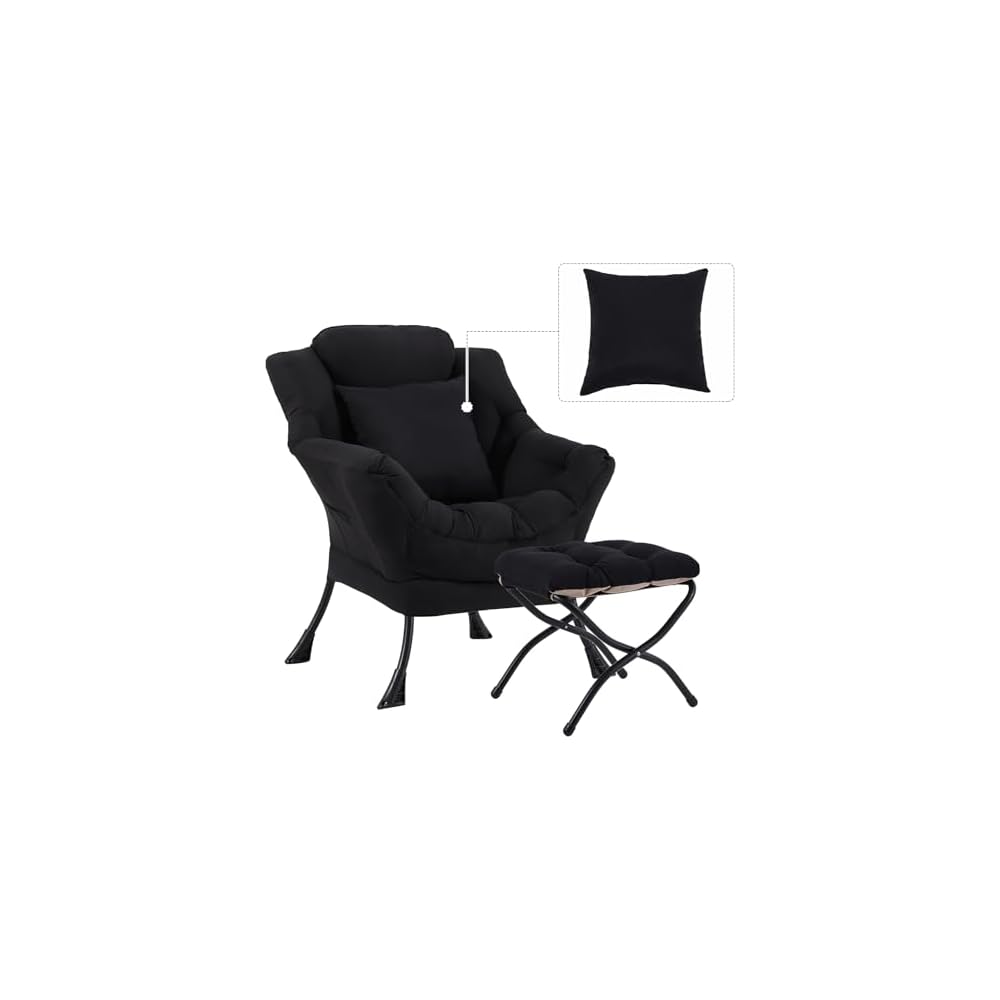 Lazy Chair with Ottoman,Lounge Arm Chair with Pillow and Folding Footrest