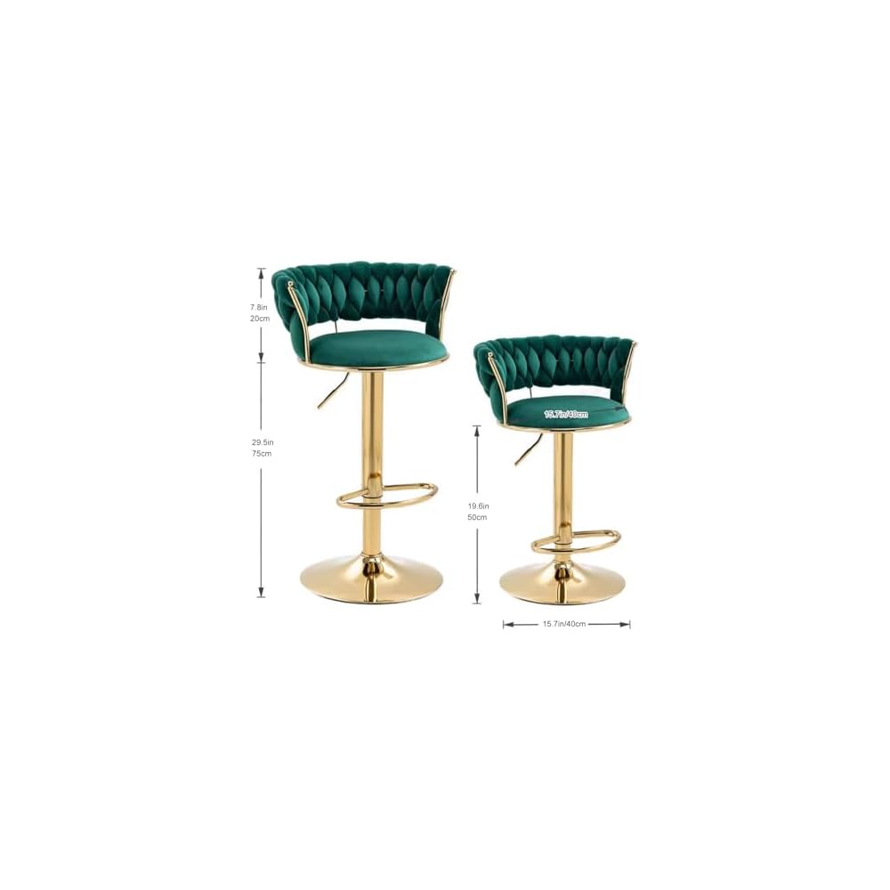 Velvet Bar Stools Adjustable Swivel Woven Back Gold Metal Kitchen Island