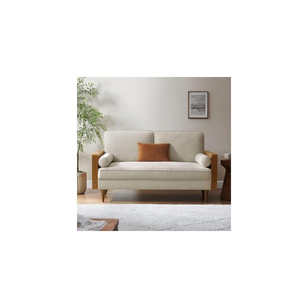 Modway Kellan Loveseat in Walnut Heathered Weave Light Beige