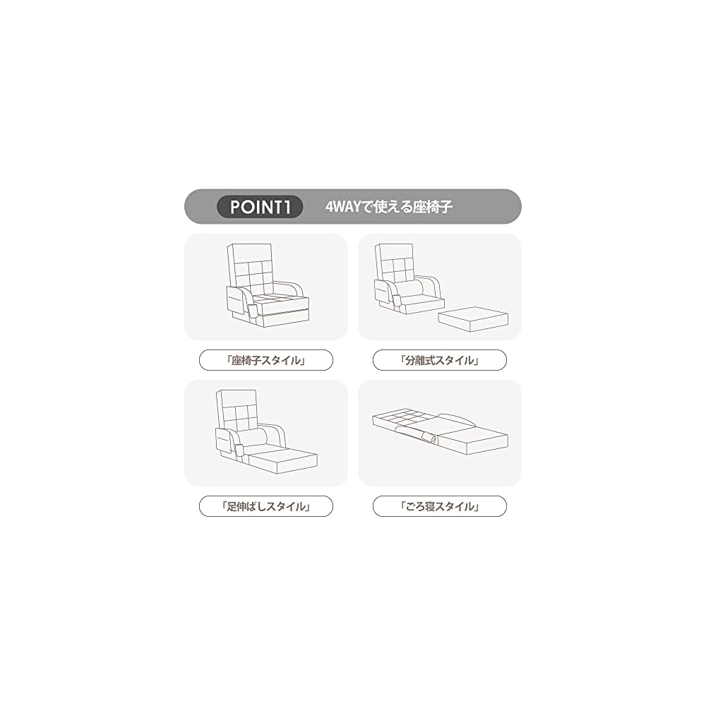 オーエスジェイ(OSJ) Reclining Floor Chair with Armrests, Brick Seat, Stylish, Chair, Chair, Compact White