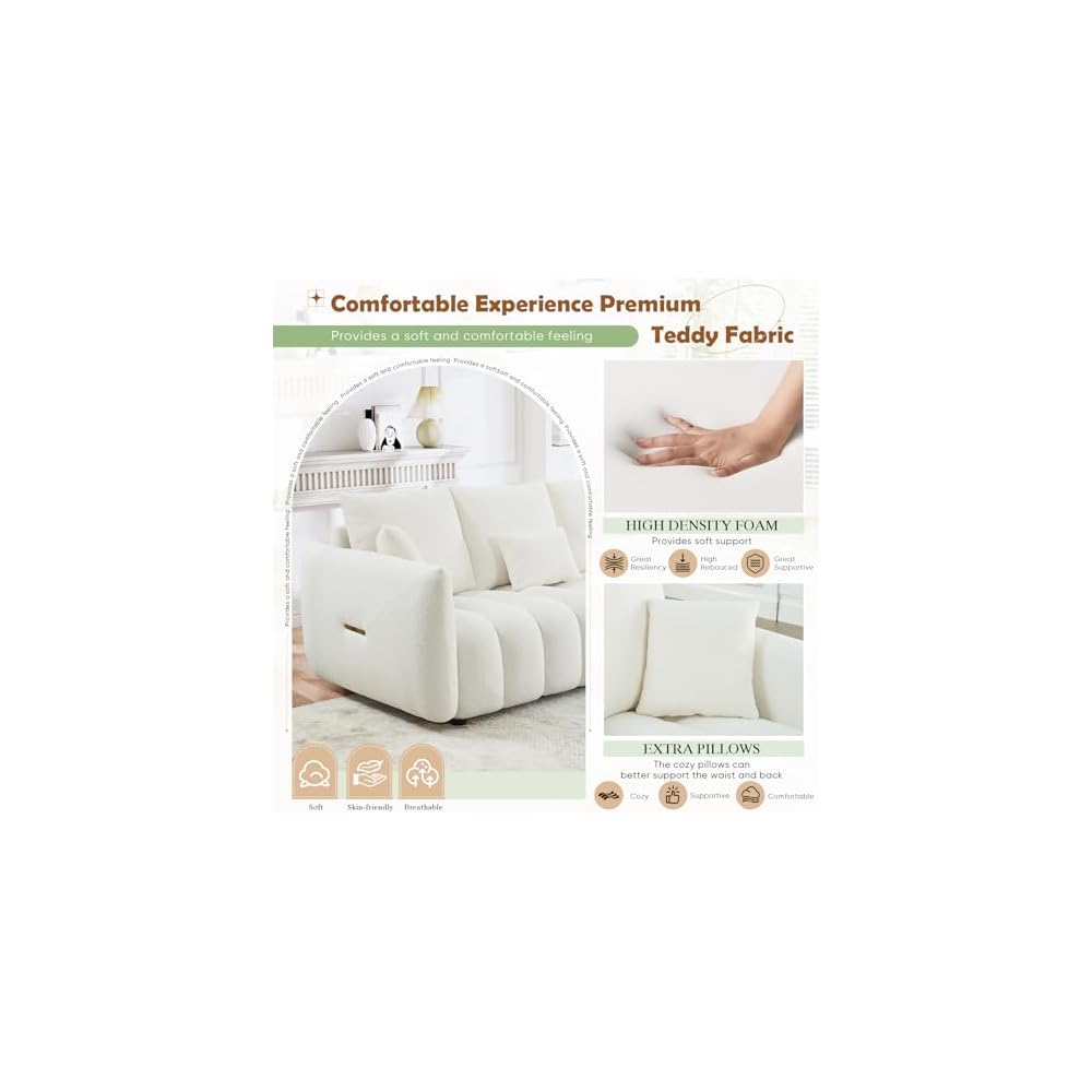 2 Piece Teddy Living Room Sofa Set,Boucle 3 Seater Sofa & Single Sofa Chair