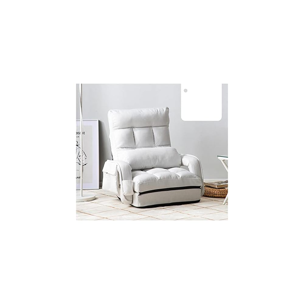 オーエスジェイ(OSJ) Reclining Floor Chair with Armrests, Brick Seat, Stylish, Chair, Chair, Compact White