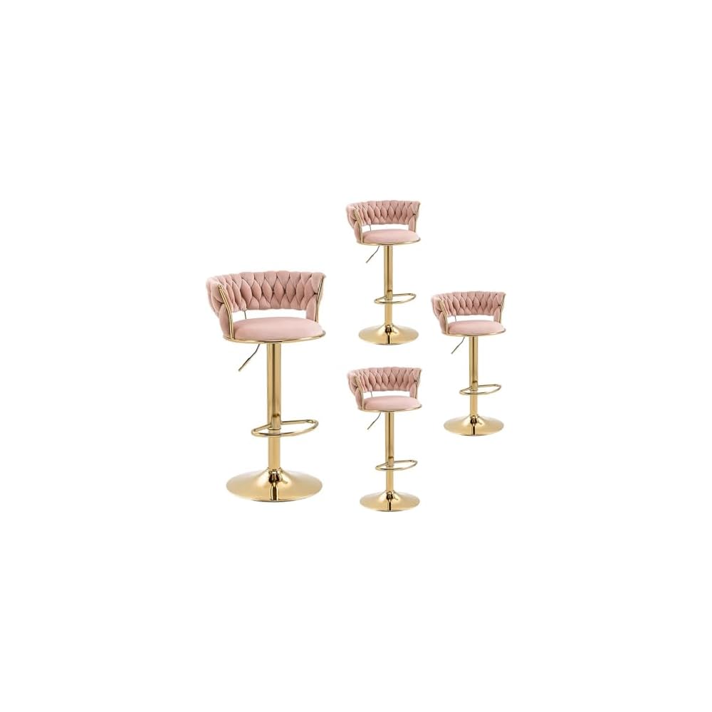 Velvet Bar Stools Adjustable Swivel Woven Back Gold Metal Kitchen Island