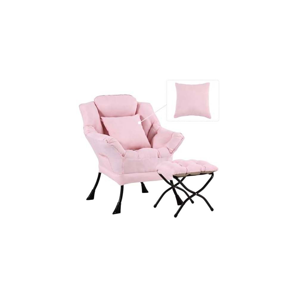 Lazy Chair with Ottoman,Lounge Arm Chair with Pillow and Folding Footrest