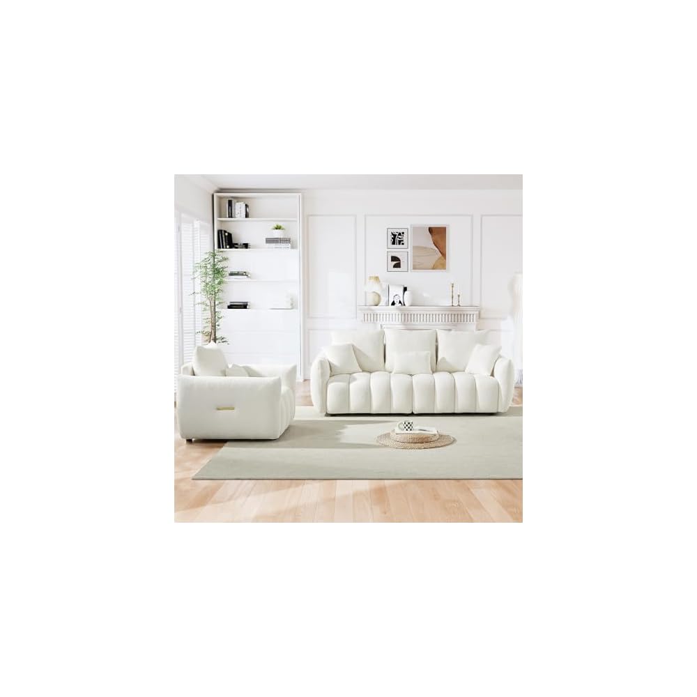 2 Piece Teddy Living Room Sofa Set,Boucle 3 Seater Sofa & Single Sofa Chair