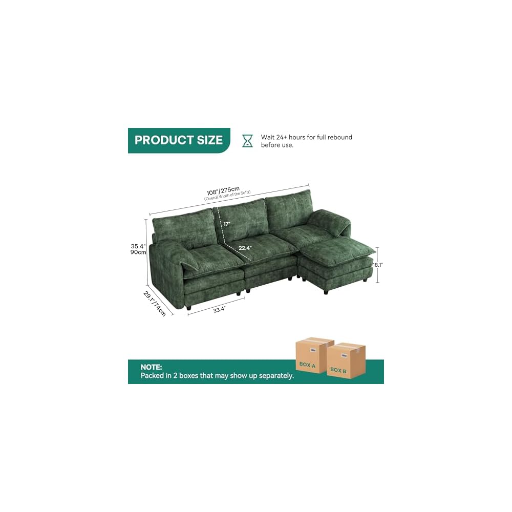 DWVO 108" Modular Sectional Sofa with Movable Ottoman