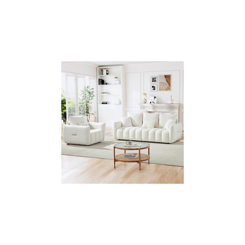 2 Piece Teddy Living Room Sofa Set,Boucle 3 Seater Sofa & Single Sofa Chair