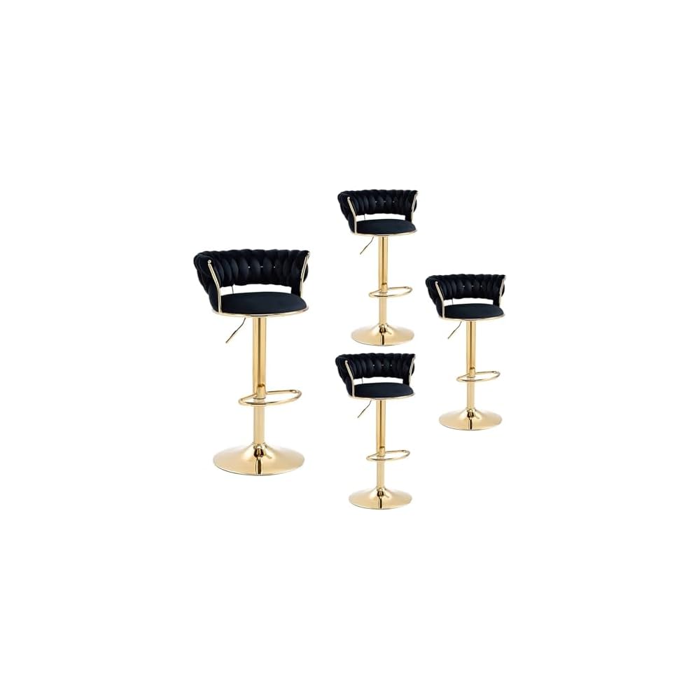 Velvet Bar Stools Adjustable Swivel Woven Back Gold Metal Kitchen Island
