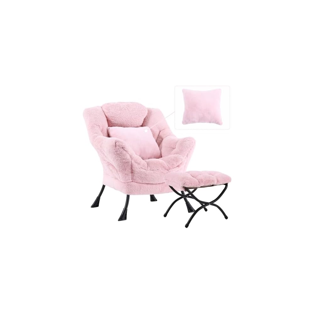 Lazy Chair with Ottoman,Lounge Arm Chair with Pillow and Folding Footrest
