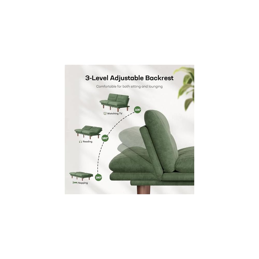 Marsail 66.02" Futon Sofa Bed, Convertible Couch & Sleeper Sofa, Sage Green