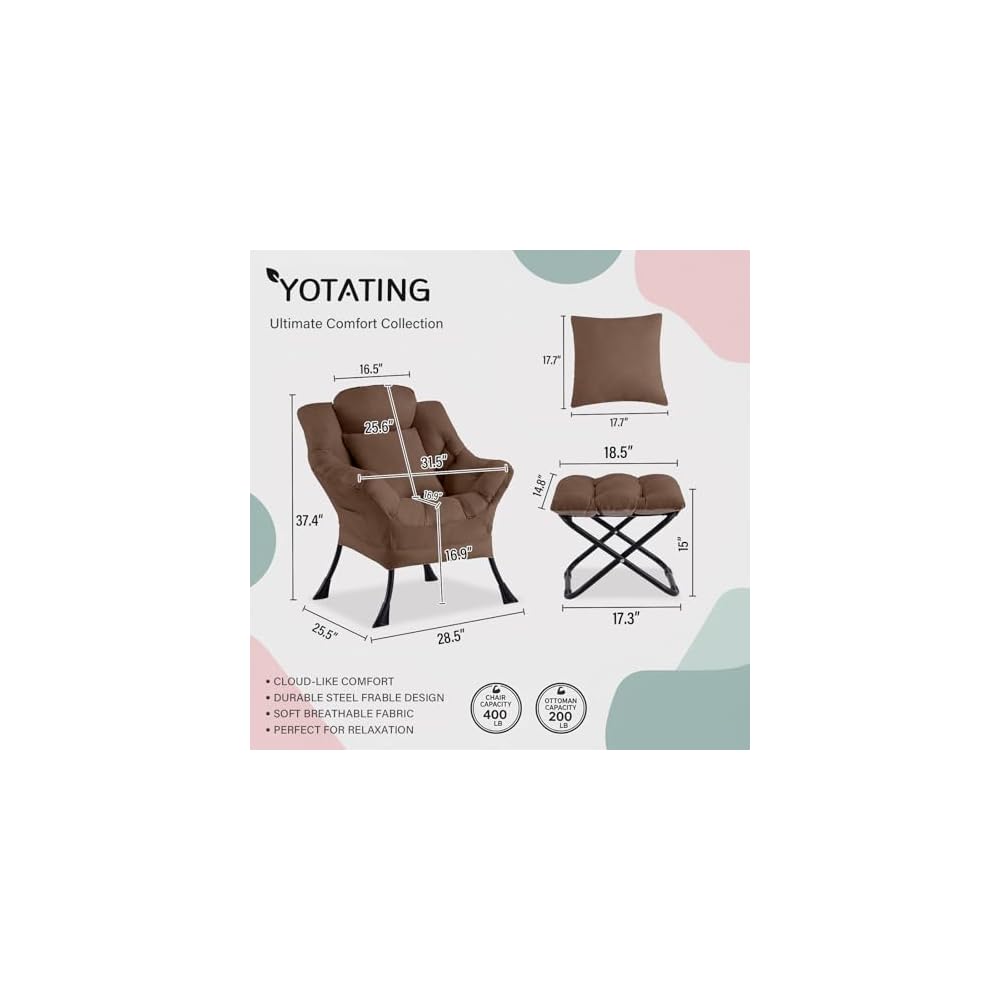 Lazy Chair with Ottoman,Lounge Arm Chair with Pillow and Folding Footrest