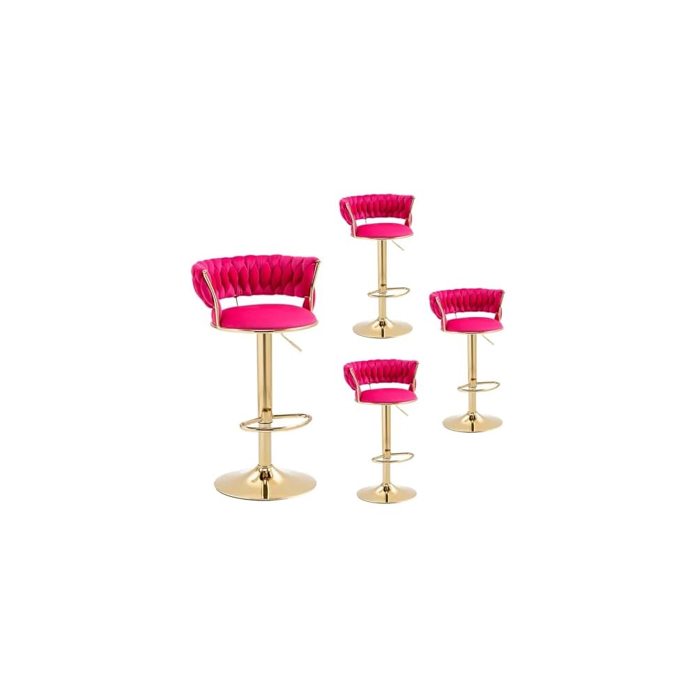 Velvet Bar Stools Adjustable Swivel Woven Back Gold Metal Kitchen Island
