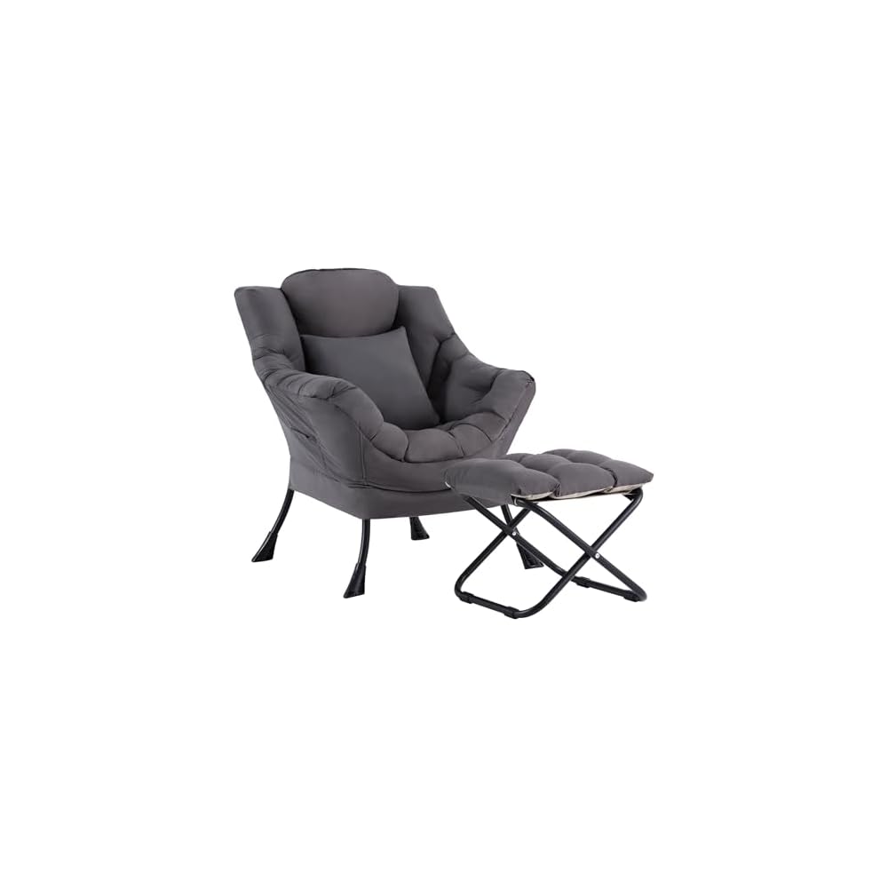 Lazy Chair with Ottoman,Lounge Arm Chair with Pillow and Folding Footrest