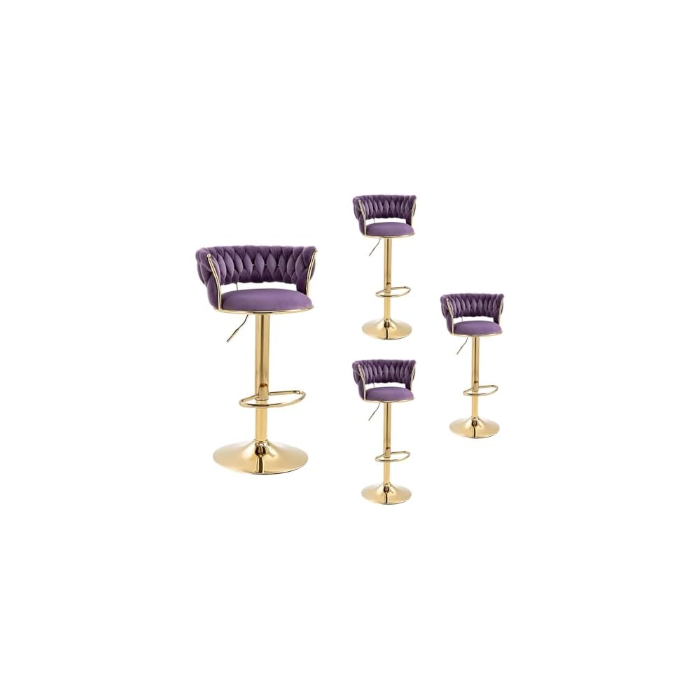 Velvet Bar Stools Adjustable Swivel Woven Back Gold Metal Kitchen Island