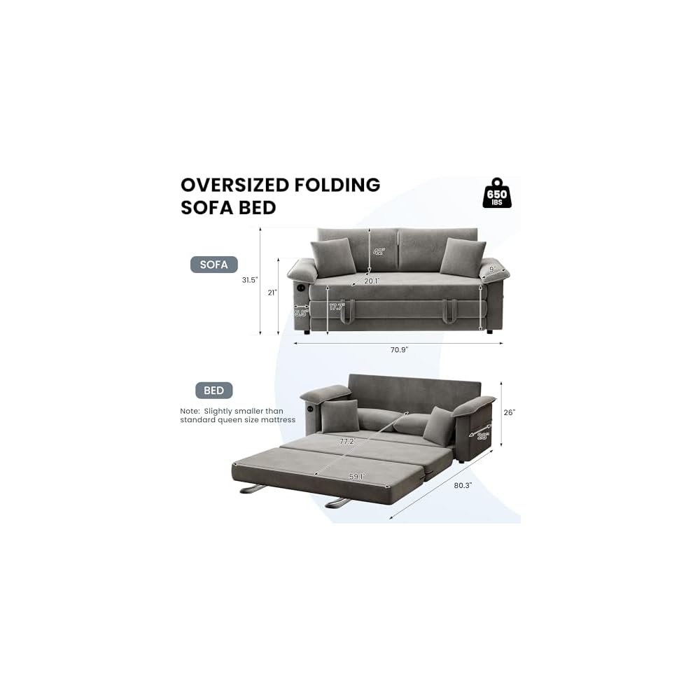 SUNWAVE 77" Sleeper Sofa Convertible Sofa Bed Loveseat Pull Out Couch