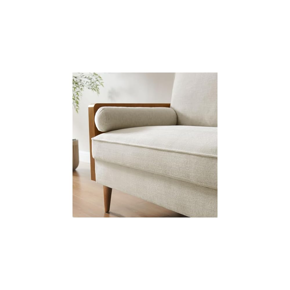 Modway Kellan Loveseat in Walnut Heathered Weave Light Beige