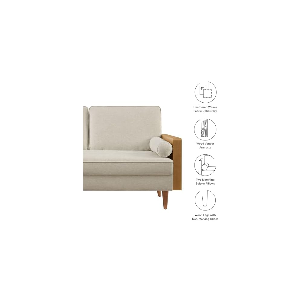 Modway Kellan Loveseat in Walnut Heathered Weave Light Beige