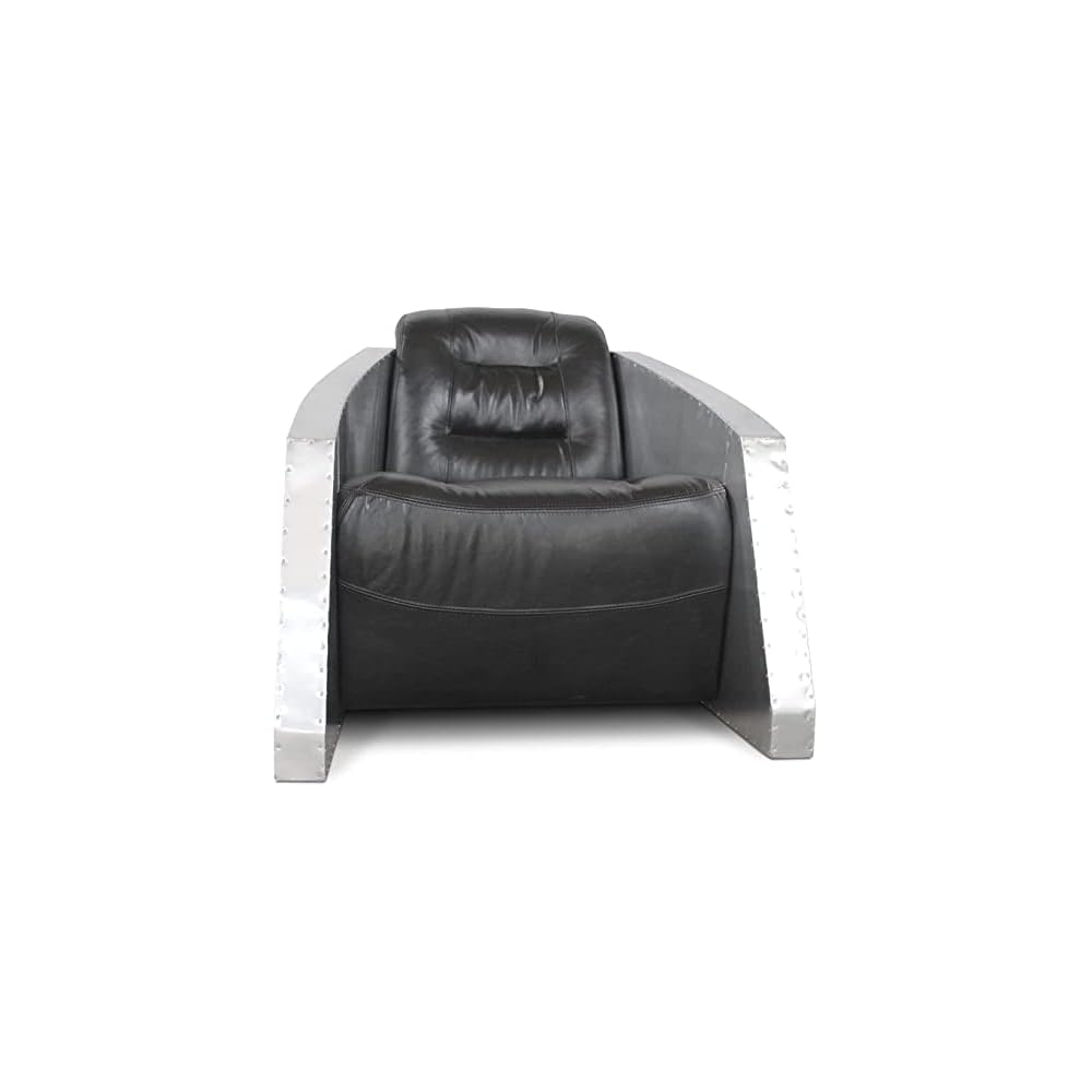ARTIZANSTORE Aviator Bullet Leisure Arm Chair - Genuine Black Leather - Aluminium
