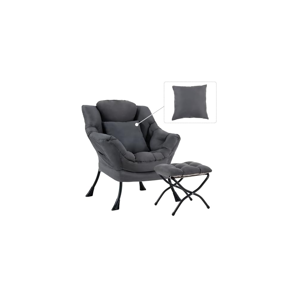 Lazy Chair with Ottoman,Lounge Arm Chair with Pillow and Folding Footrest