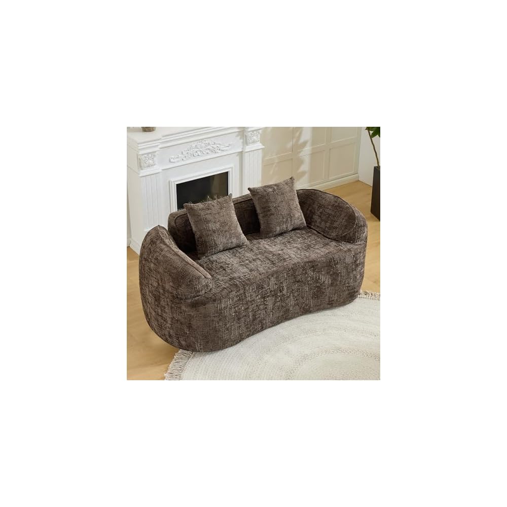 66" Modern Curved Loveseat Sofa Couch, Cloud Deep Seat Boneless 2-Seater Couch with Wide Armrest and Plush Pillow, Small Space Couches for Dorm, Living Room, Office, Brown