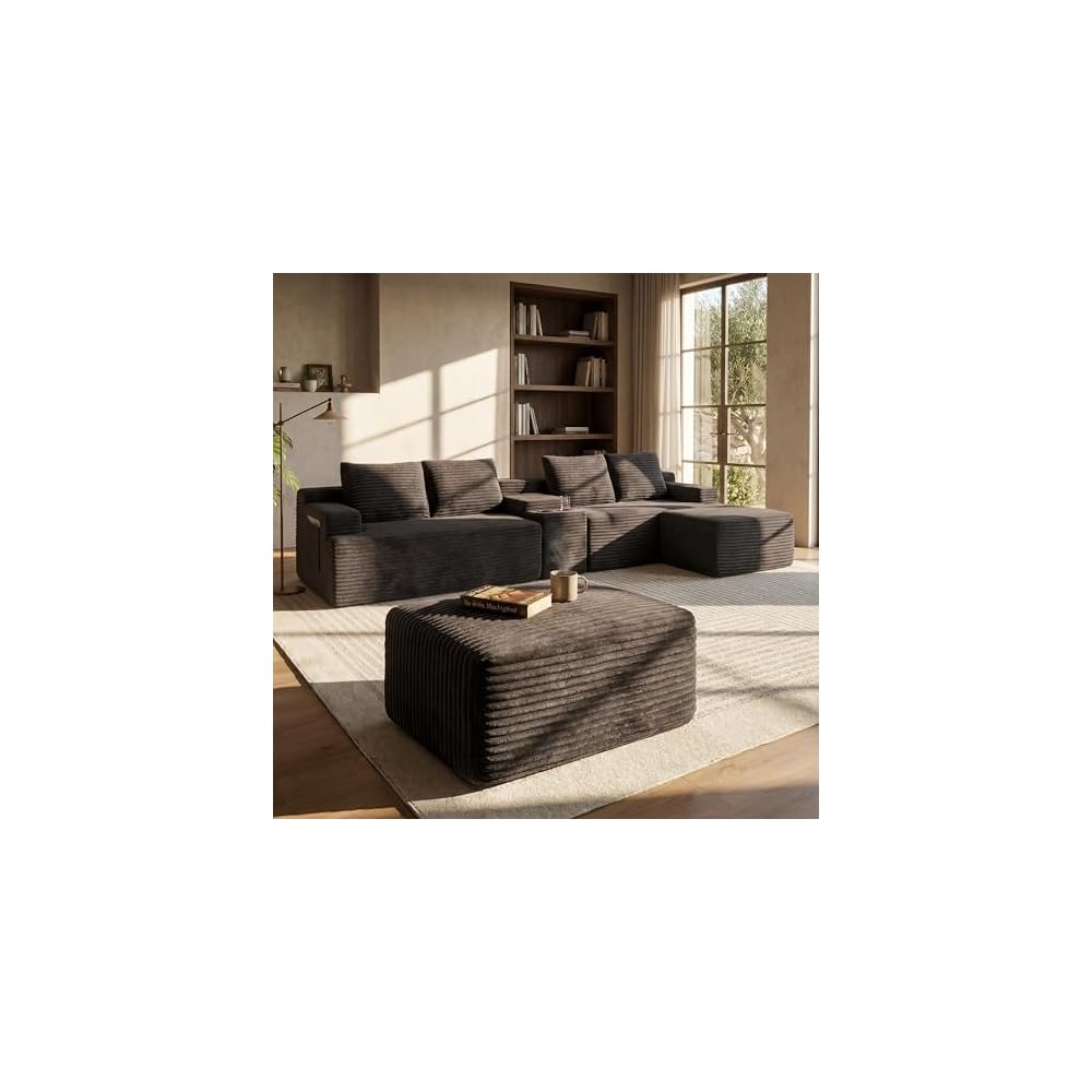 140" Modular Sectional Sofa, Boneless Couches for Living Room, Dark Grey