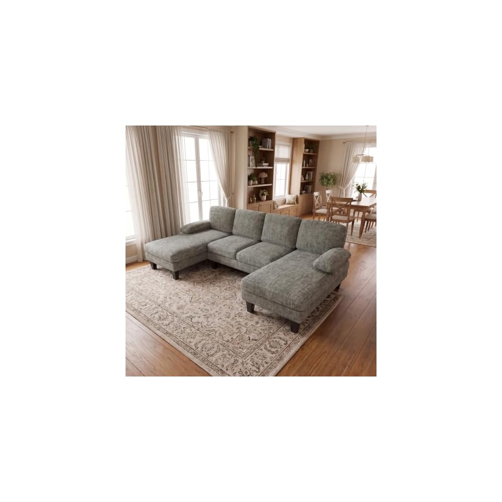 JUMMICO U Shaped Couch Sectional Couches for Living Room, Fabric,Light Grey