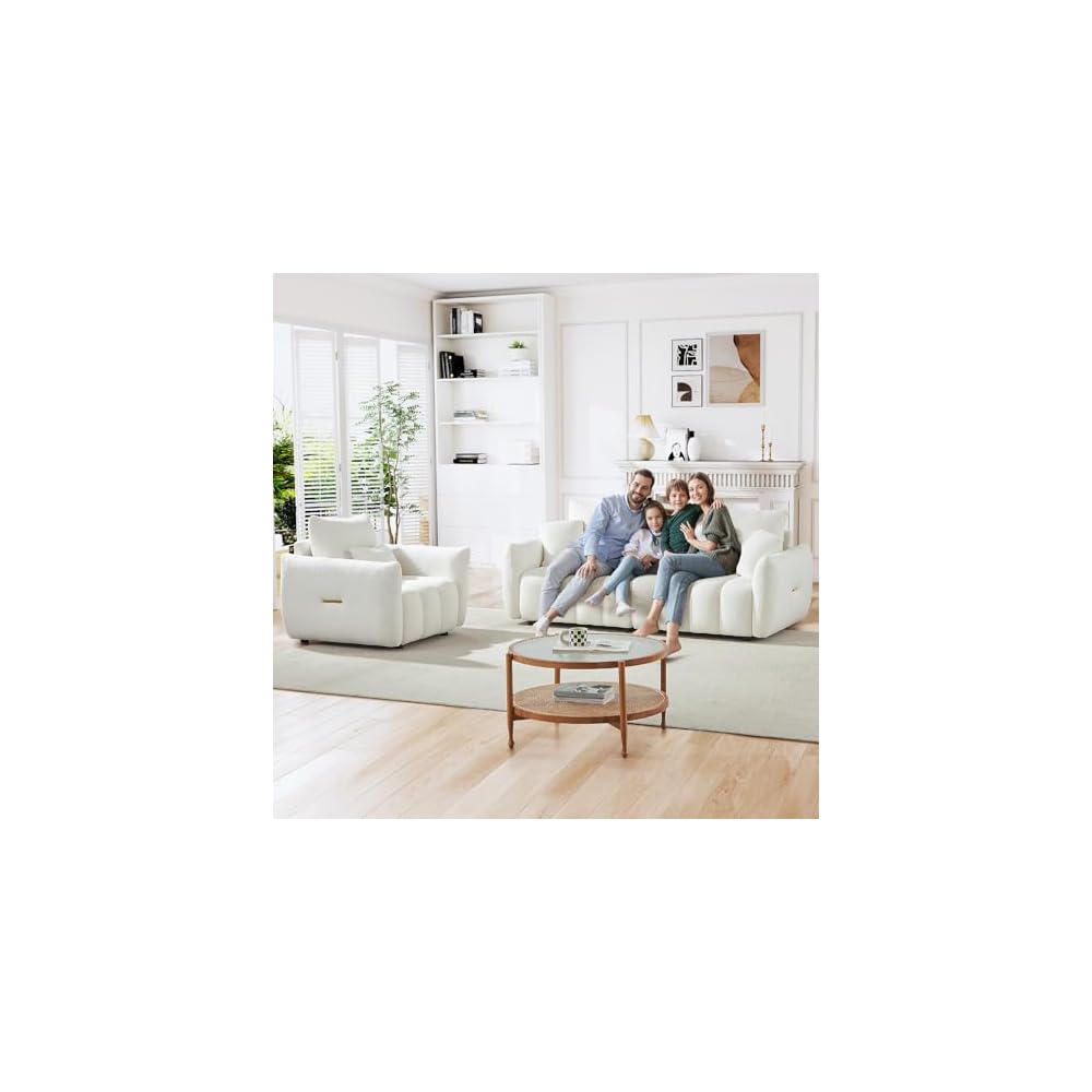 2 Piece Teddy Living Room Sofa Set,Boucle 3 Seater Sofa & Single Sofa Chair