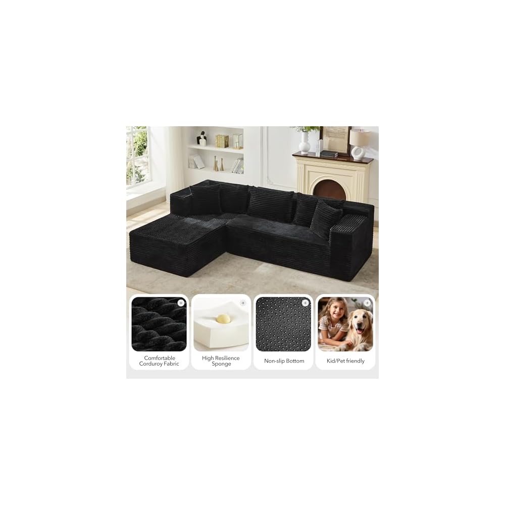 Modular Sectional Sofa Cloud Sectional Couch, 106" Comfy L Shaped Couches for Living Room,Oversized Sofa Sleeper with Deep Seat, No Assembly Required
