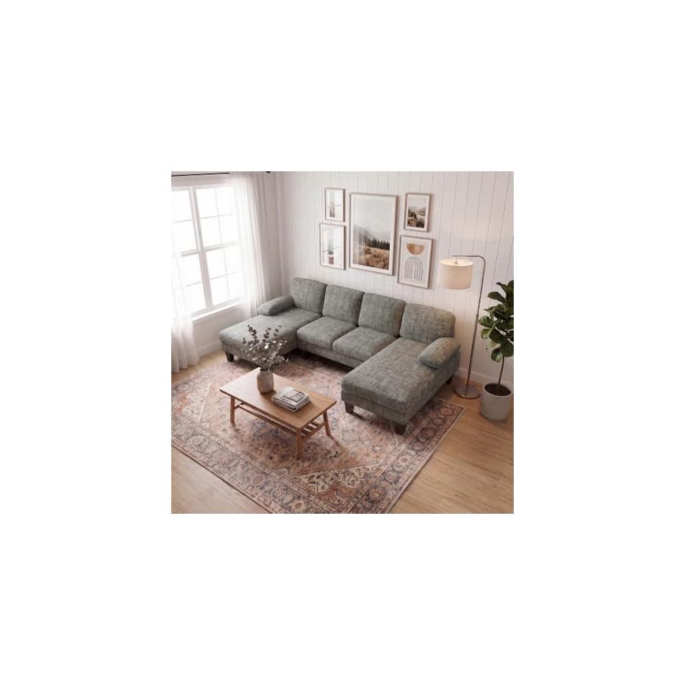 JUMMICO U Shaped Couch Sectional Couches for Living Room, Fabric,Light Grey