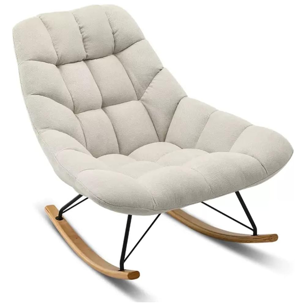 LSLYTQ Loungs,Upholstered Velvet Rocking Chair Sliding Chair Recliner Comfortable Middle Back Rock Chair with Solid Wood Base,Lazy Sofa Chair for Living Room Bedroom