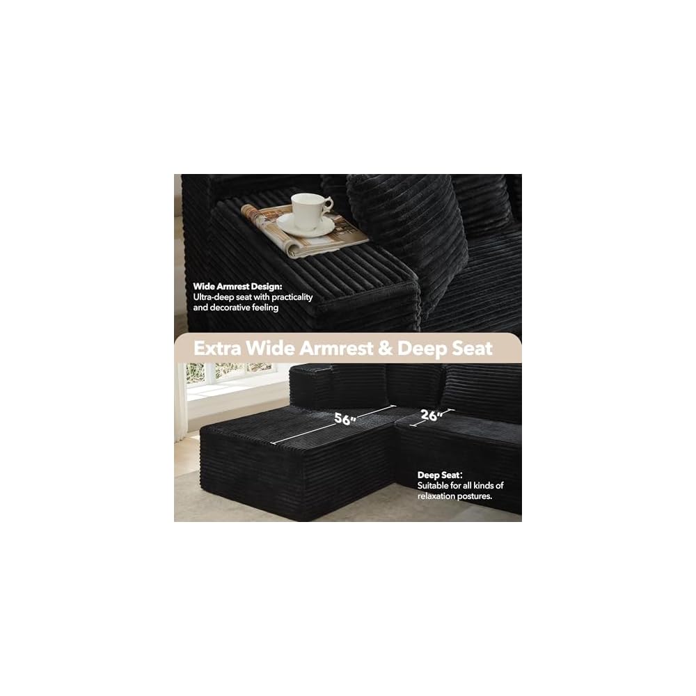 Modular Sectional Sofa Cloud Sectional Couch, 106" Comfy L Shaped Couches for Living Room,Oversized Sofa Sleeper with Deep Seat, No Assembly Required