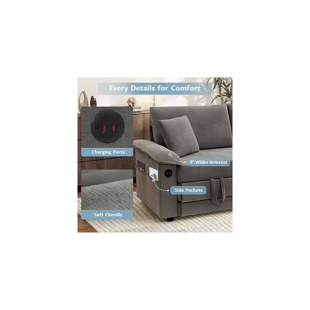 SUNWAVE 77" Sleeper Sofa Convertible Sofa Bed Loveseat Pull Out Couch